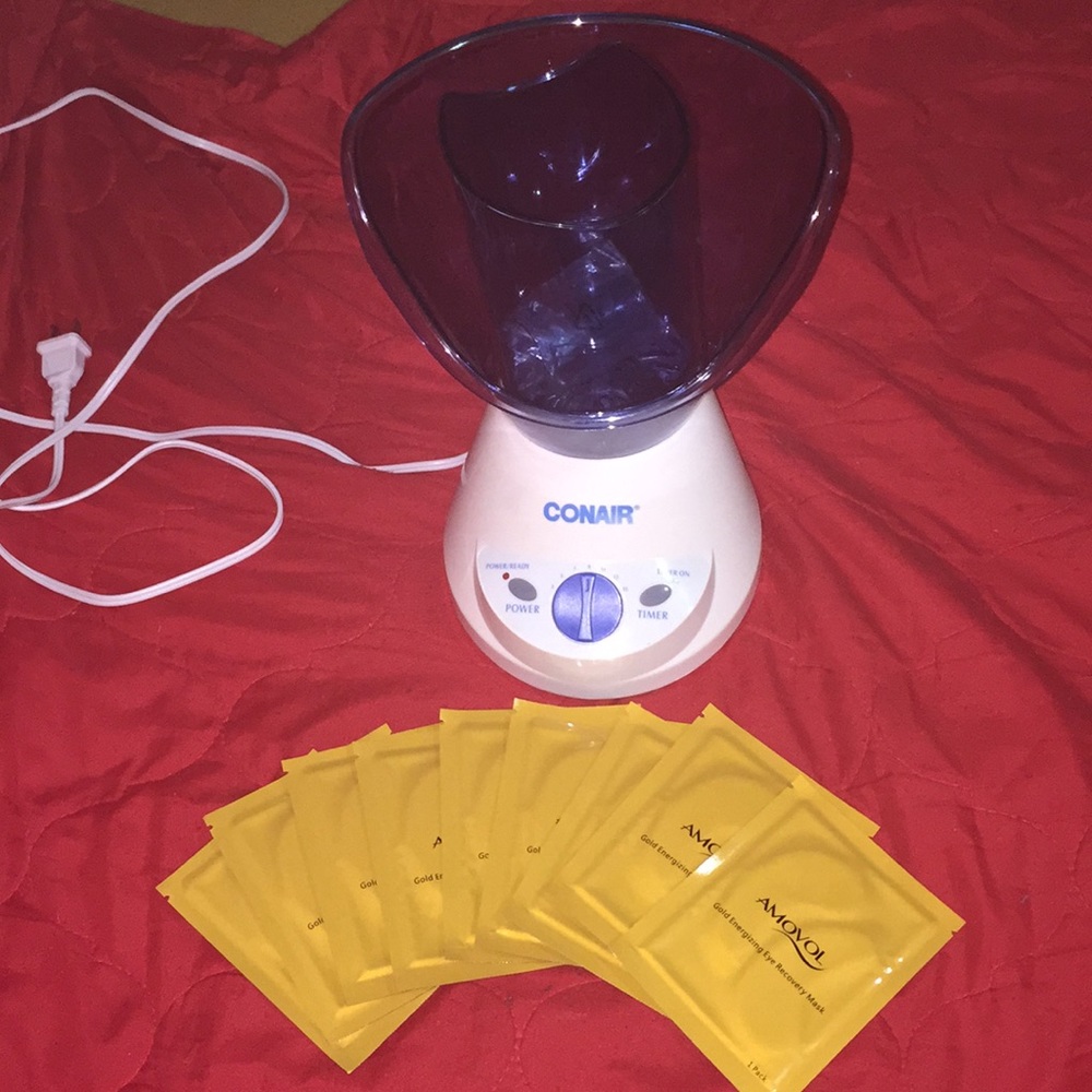 A Conair face sauna & & gold energizing eye mask